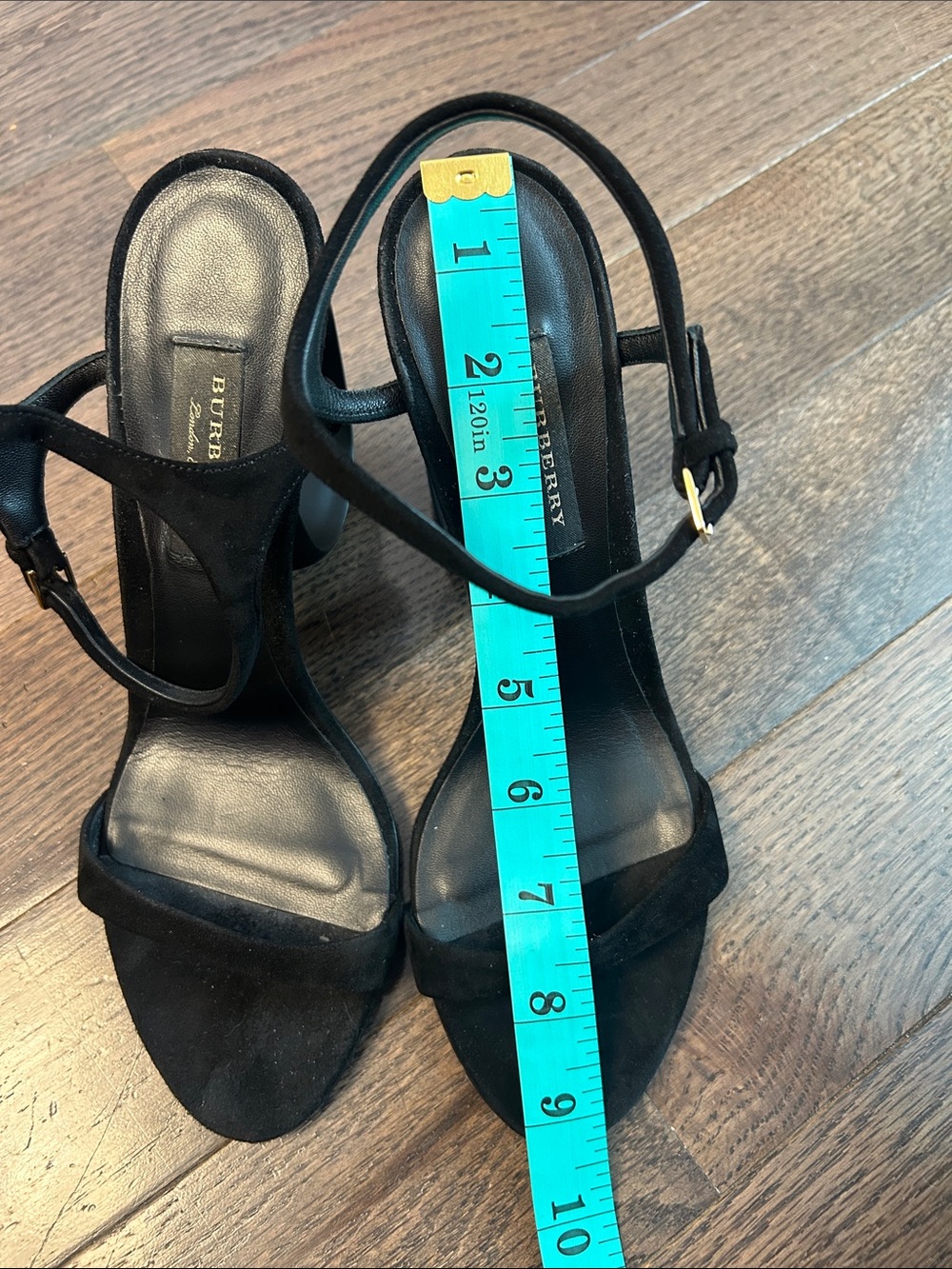 Burberry Black Suede Strappy Open-Toe Heels. Size 38, US 7 - Picture 11 of 12